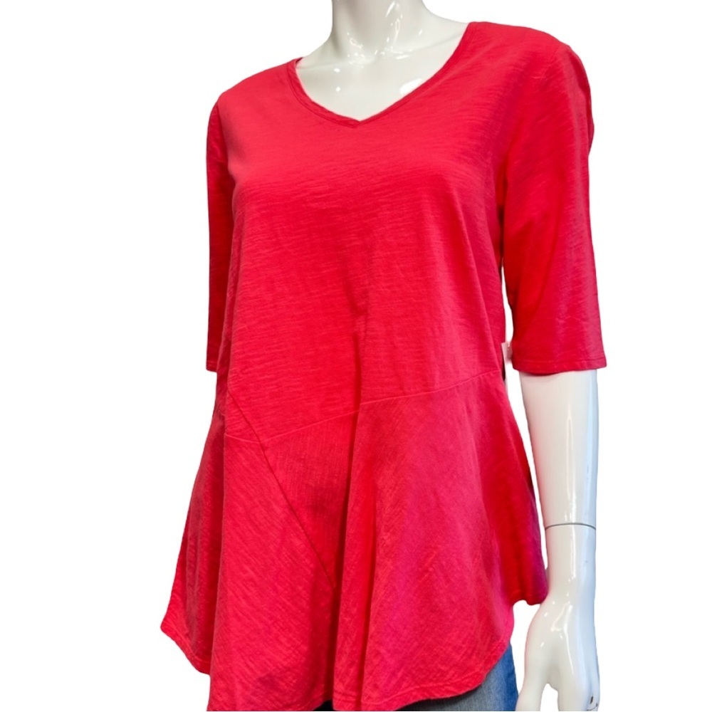 Habitat Art To Wear Red Asymmetrical Tunic Top V Neck Short Sleeve Size S
